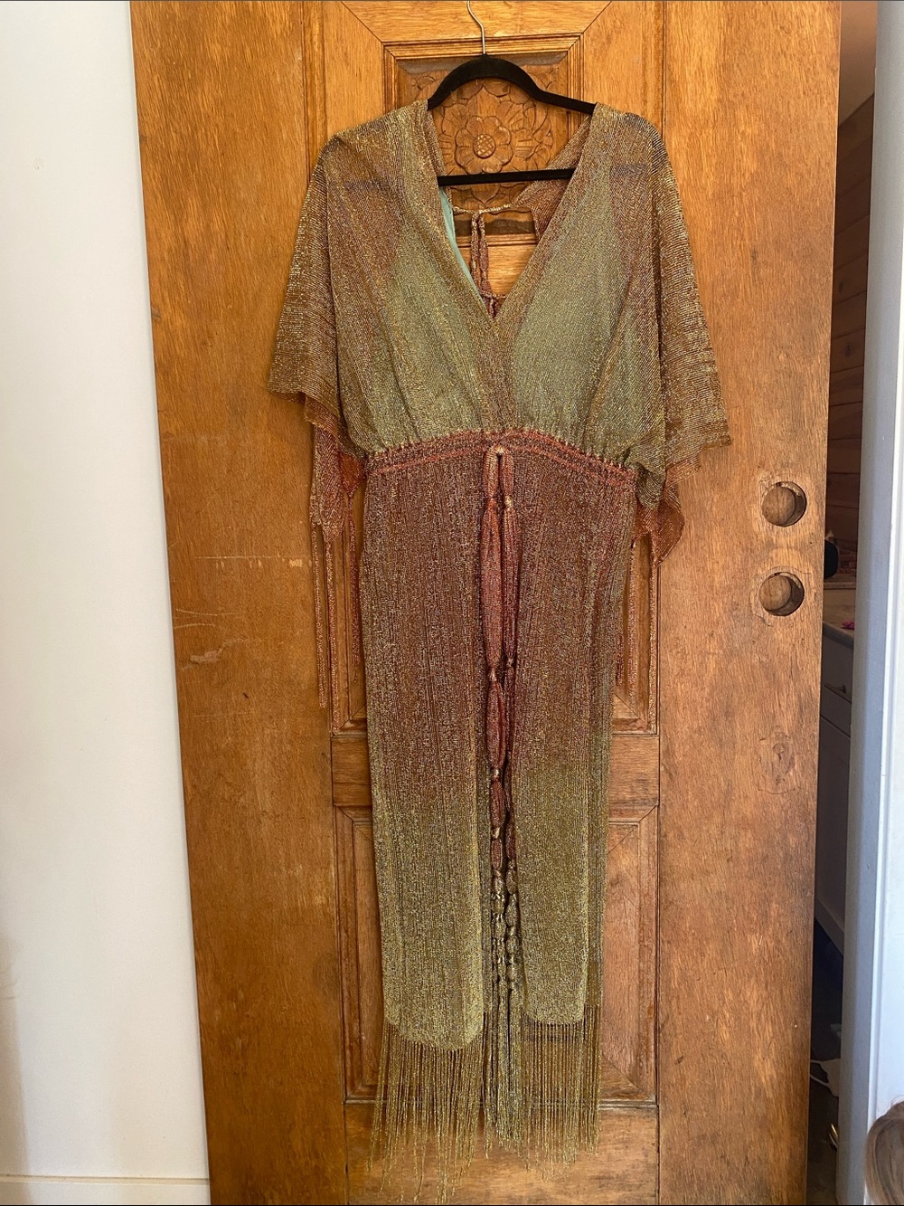 Vintage handmade fringe metallic dress costume cleopatra small medium